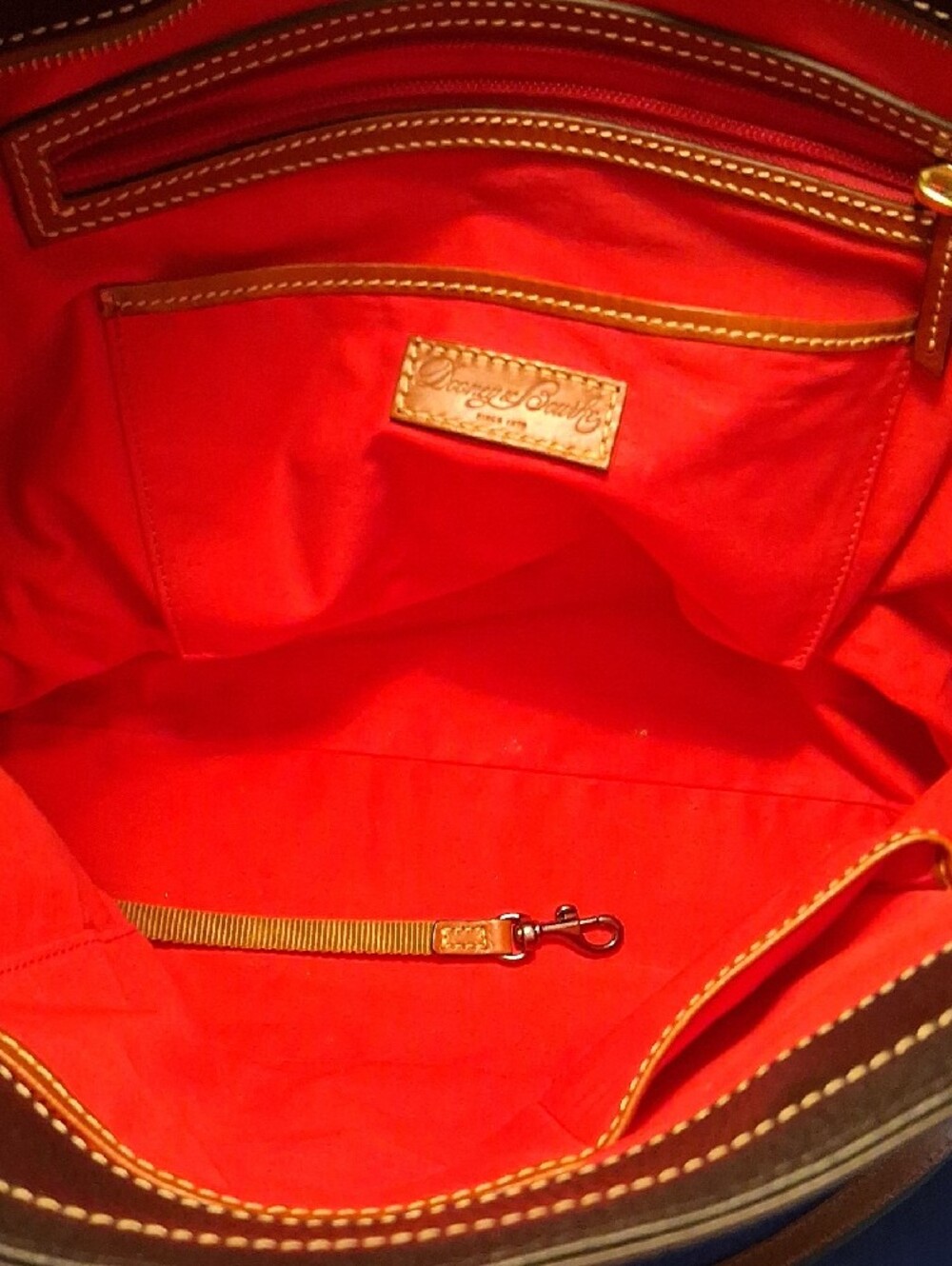 Dooney & Bourke Black Pebble Leather Tote with Brown Trim and Straps - Picture 11 of 16